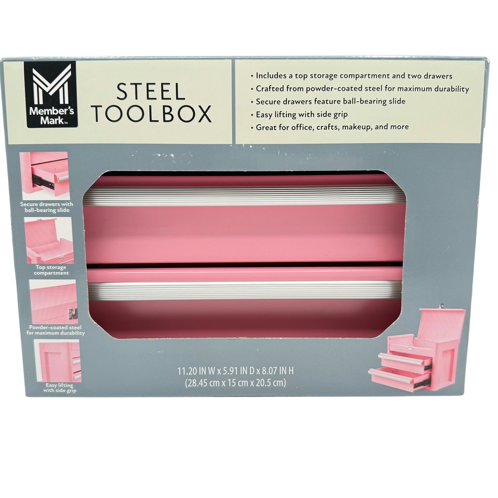 Member's Mark Steel Toolbox Women OS Pink New 2-Drawer Storage Organizer Box